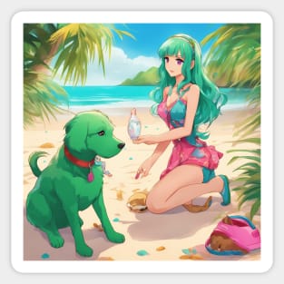 Anime All Day Fun and Colorful with Dog on the Sea Sticker